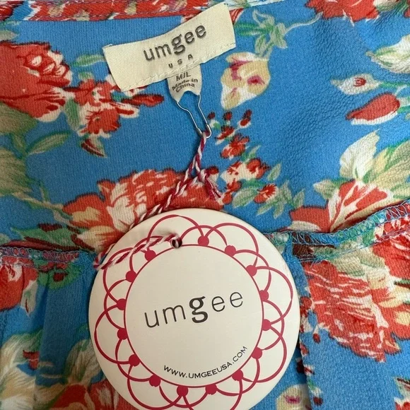 Umgee Cobalt Blue Red Floral Fringed Open Front Boho Kimono Coverup Medium Large - Picture 6 of 9